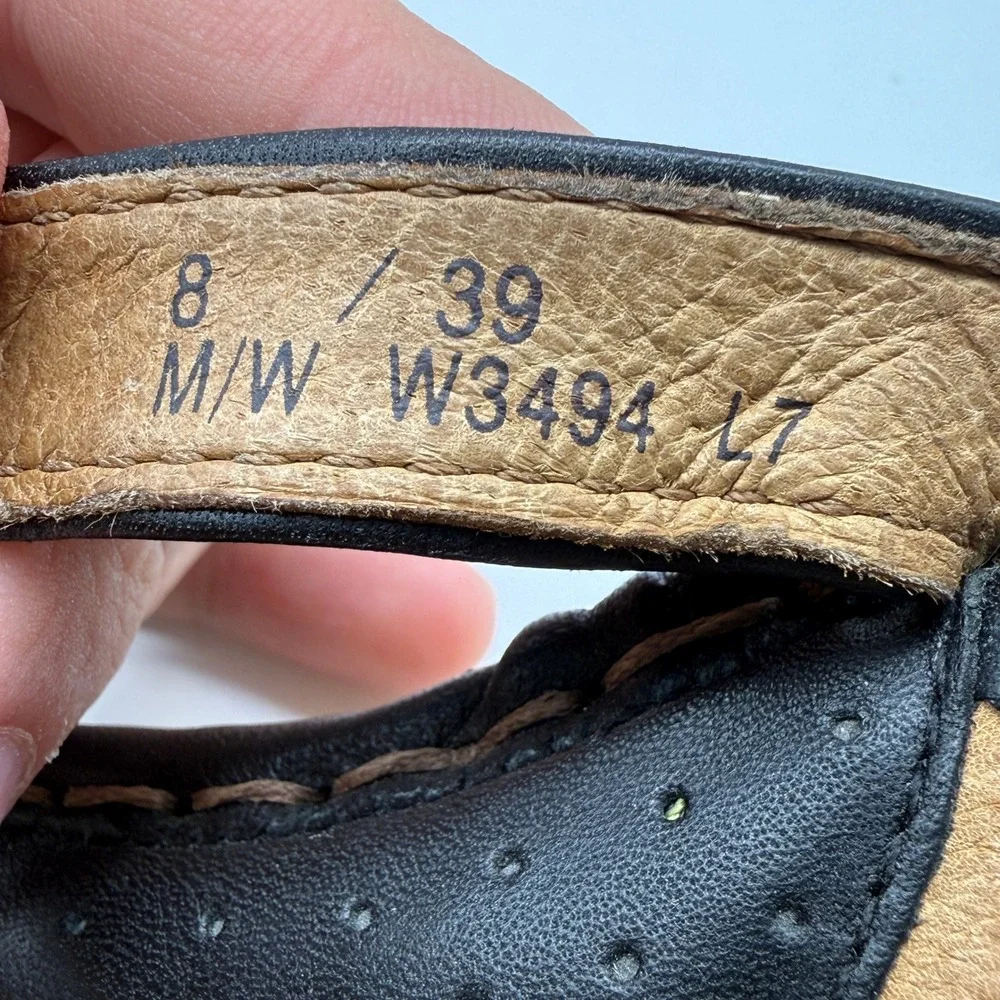 Born Wedge Sandals Womens 8 Black Y2K Leather Espadrille T-Strap Rope W3494